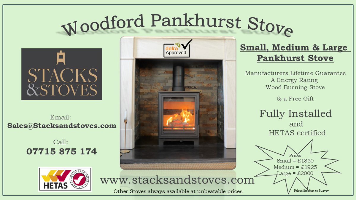 StacksStoves's tweet image. Fully @hetas_uk certified Installation at unbelievable prices, Woodford Pankhurst supplied and fitted in an existing chimney/fireplace. This is a bargain to keep you warm and toasty this winter
Book a free quote today
Sales@Stacksandstoves.com
#Haslemere 
#Guildford #Chichester