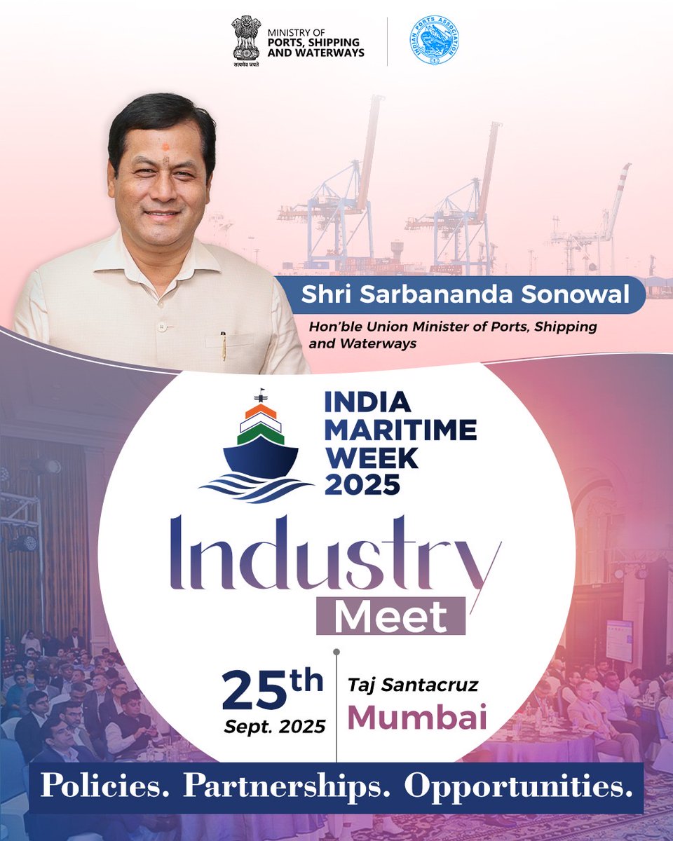 Hon'ble Union Minister Shri <a href="/sarbanandsonwal/">Sarbananda Sonowal</a> will engage with senior government officials, industry leaders, and CEOs at an industry meet to deliberate on the vision and future of the Indian maritime sector. 

This event serves as another precursor to #IndiaMaritimeWeek2025, one