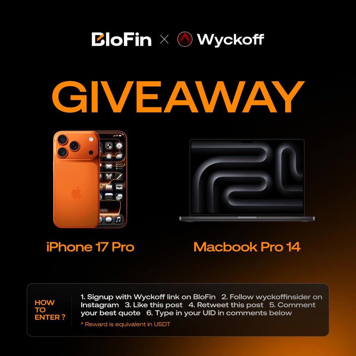 Wyckoff_Insider's tweet image. GIVEAWAY iPhone 17 Pro or MacBook Pro 14

How to enter:
1.Signup on BloFin (required): 👉 partner.blofin.com/d/Wyckoffinsid…
2.Follow on IG: instagram.com/wyckoffinsider…
3.Like + RT this post
4.Comment your best quote + UID below

📌 Bonus (optional): Join the Gulag community…