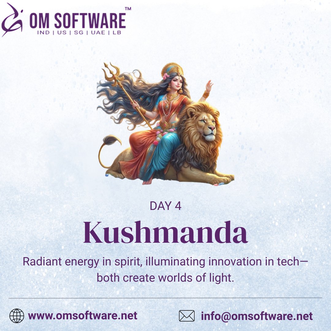 omsoftware's tweet image. 🌸 Day 4 of #Navratri2025 celebrates Goddess Kushmanda – the creator of the universe, radiating light &amp;amp; energy.
In tech, innovation is that same divine light, sparking new creations &amp;amp; bright solutions.
Let innovation guide us forward. #day4  #kushmanda  #Innovation