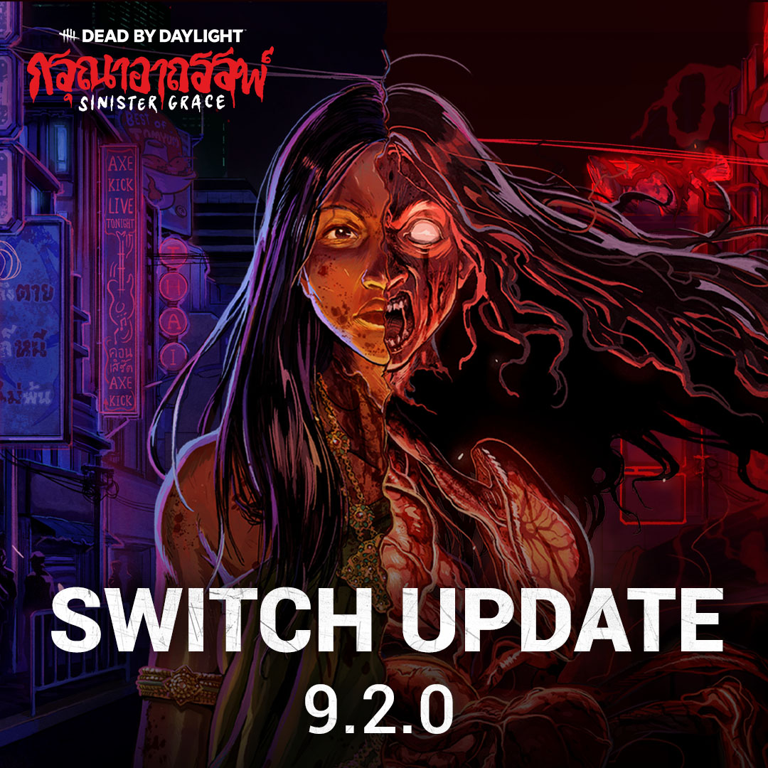 DeadbyDaylight's tweet photo. 📢 The 9.2.0 update will be available on Switch as of today, 11AM ET. 
After updating to the current version of the game, cross-play will be re-enabled for Switch players. 
The Sinister Grace Chapter will only release in the Nintendo Store on September 25, but the content of the Chapter will be available in the in-game store following the update. 
Thank you for your patience, and we hope to see you in the Fog!
