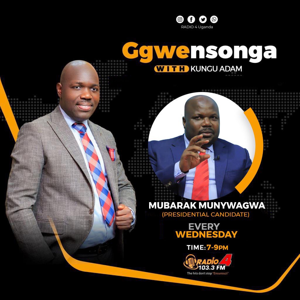 This evening at 7 PM, we will be hosting <a href="/cmpuganda/">Common Man’s Party</a>’s presidential candidate, <a href="/MubarakMunyagwa/">Hon. Mubarak Munyagwa</a>, for a discussion on various political matters. 

We invite you to join us by tuning in to 103.3 FM.

#Radio4Ggwensonga || #Radio4UG