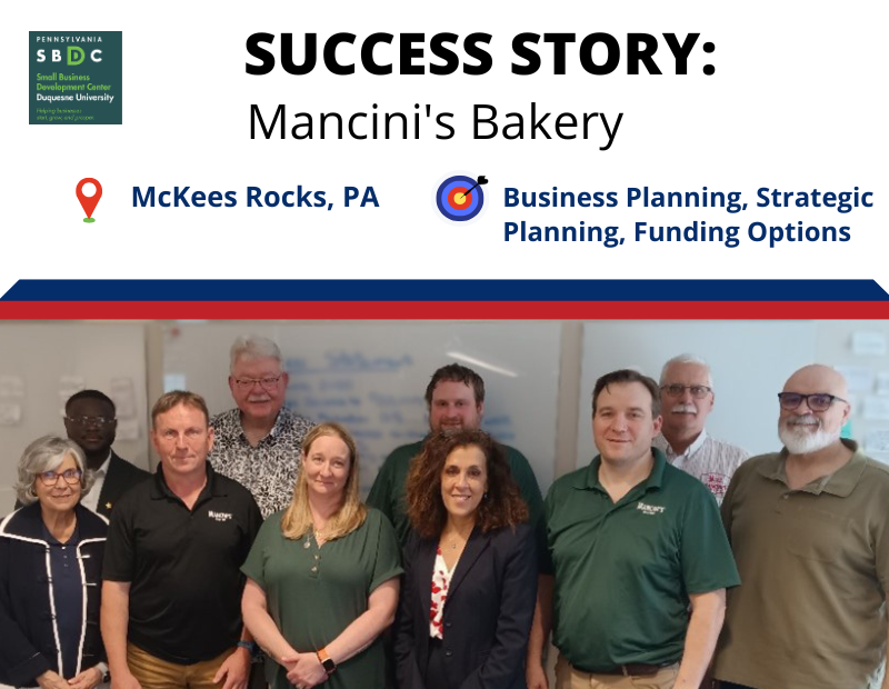 Success Story: Mancini’s Bakery

Since 1926, Mancini’s has been Pittsburgh’s go-to for fresh, scratch-made bread. Now they’re scaling up—with help from Duquesne SBDC on strategy, planning &amp; funding.

Read more: sbdc.duq.edu/Resource-Manci…

#dusbdc #mancinisbakery #businessgrowth