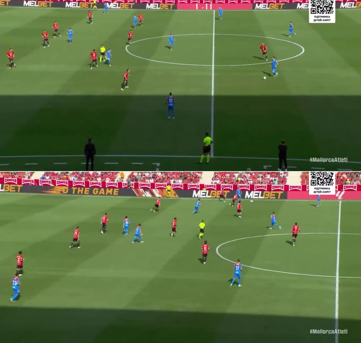 LaLigaLavo's tweet photo. #Arrasate set Mallorca up in a 541low block vs #Atleti's 433 with #Darder occasionally jump* to press. They were disciplined, especially in how they passed on players entering zones. Combined that with #Atleti’s slow pace & few rotations, it made progression & penetration tough. https://t.co/LOEE31oelU