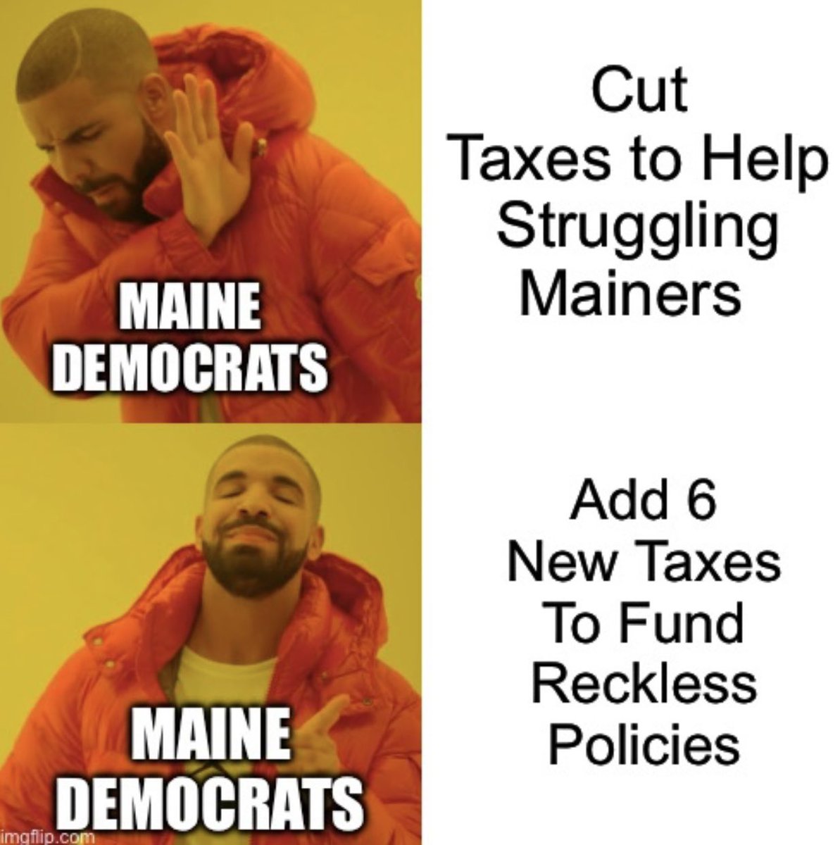 🚨 New Taxes Alert🚨 

•$111 million tobacco tax increase
•40% cannabis tax increase
•5.5% new tax on streaming services
•55% increase in fishing licenses, all types
•.50 cent per gallon tax increase on paint
•$15 million tax increase on pension income

Maine state