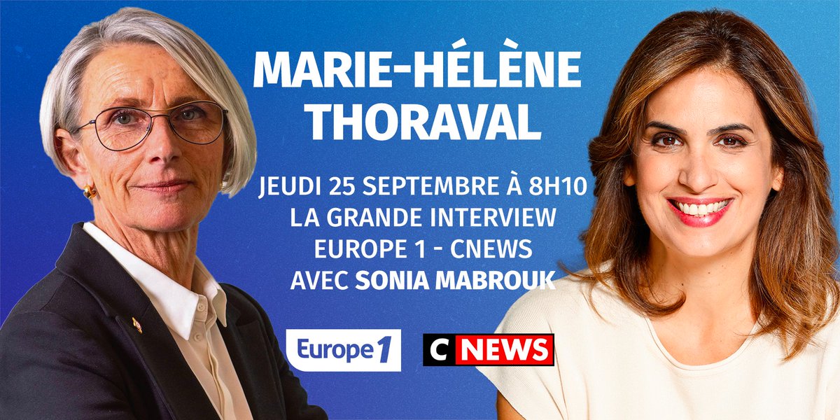 🔵 Ce jeudi 25 septembre dans #LaGrandeITW #Europe1 - CNews à 8h10

➡️ <a href="/SoMabrouk/">Mabrouk Sonia</a> reçoit <a href="/MH_Thoraval/">mh_thoraval</a>, la maire de Romans-sur-Isère ( divers droite)
