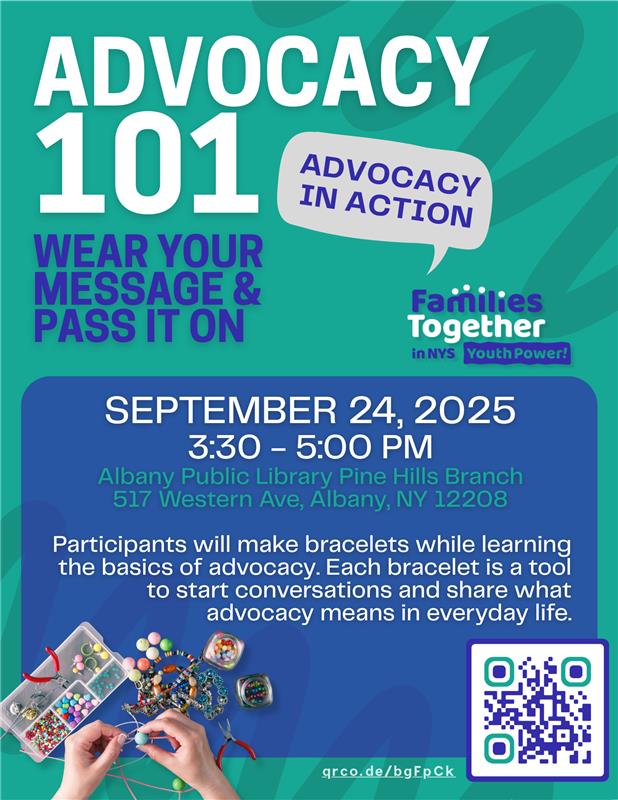 Join us today, September 24, from 3:30 to 5:00 PM at the Albany Public Library Pine Hills Branch for Advocacy 101: Wear Your Message and Pass it On.

Learn more and register here: conta.cc/4pBWc7Z