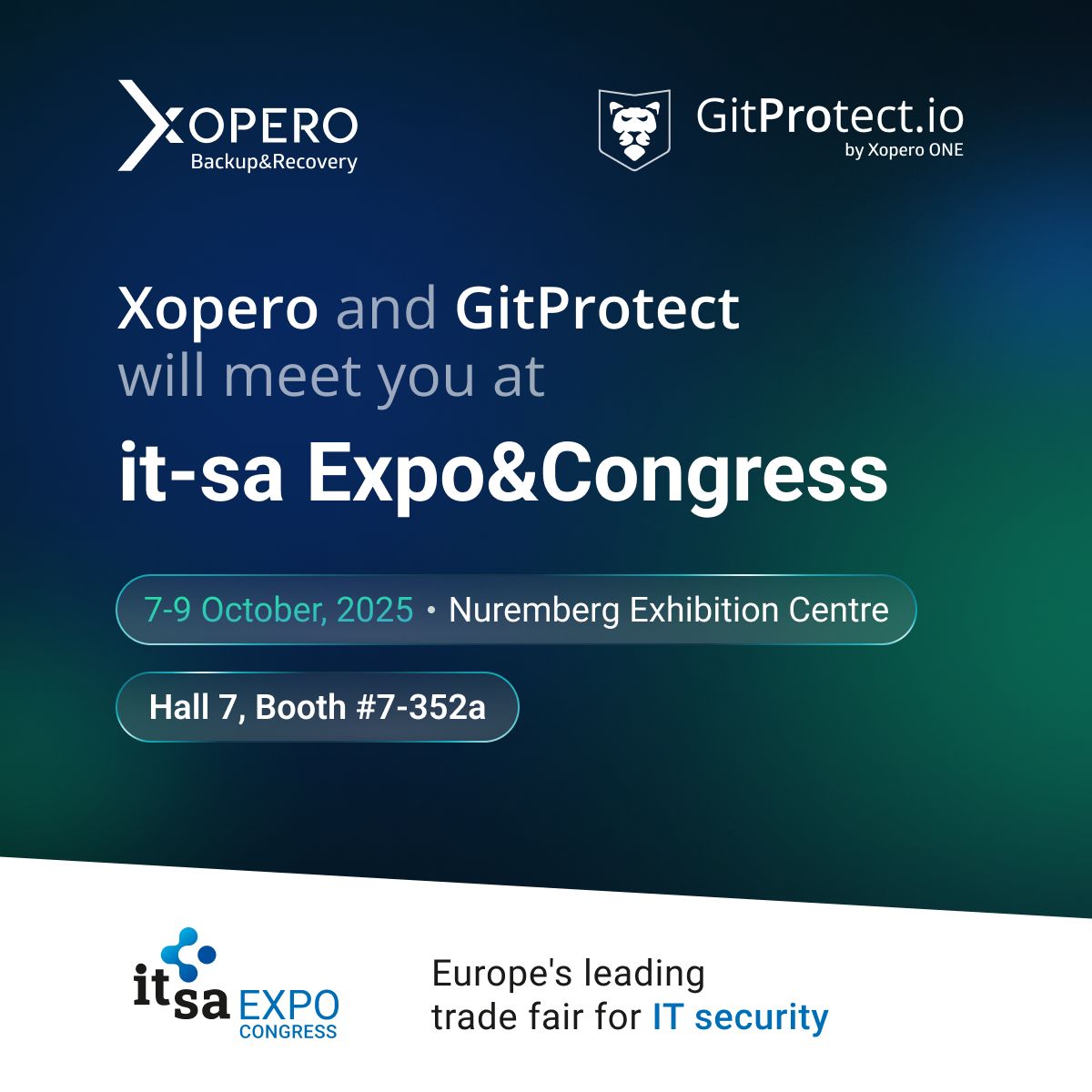 GitProtectio's tweet image. 🦁 Meet GitProtect.io &amp;amp; @xoperobackup Team on Oct 7-9 in Nuremberg at it-sa Expo&amp;amp;Congress!

Find us at Booth # 7-352a, and let&apos;s talk about #backup &amp;amp; disaster recovery of your #DevOps, SaaS, and IT environments.

🔗 itsa365.de/en/it-sa-expo-…