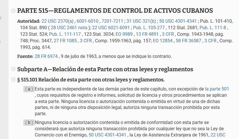 Si fuera una narrativa falsa, ¿por qué le dedican una sección completa en la ley de EE.UU. a Cuba? 

Se llama Control de Activos Cubanos. Cada uno de sus más de 800 acápites dedicados a Cuba codifican el #Bloqueo

¿Si no existe el #Bloqueo, por qué no lo tumban? 
#TumbaElBloqueo