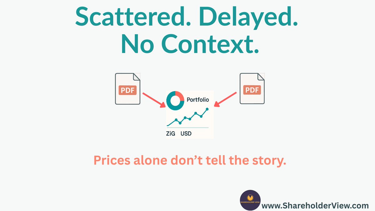 ShareholderView's tweet image. 2/ On ZSE &amp;amp; VFEX, data is scattered and delayed.
 Spreadsheets break. PDFs are endless.
 Numbers alone don’t give clarity.
