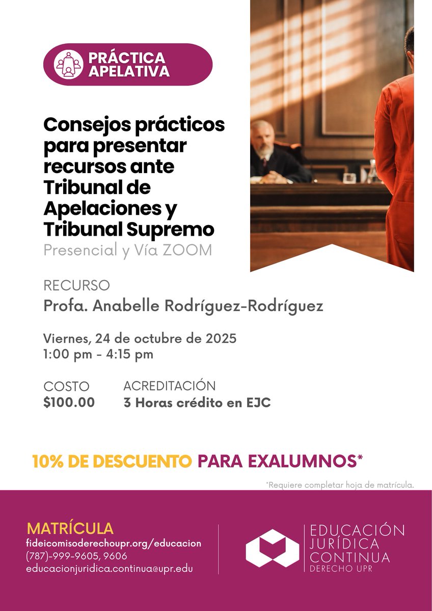 Consejos prácticos para presentar recursos ante Tribunal de Apelaciones y Tribunal Supremo | Presencial y Vía ZOOM - mailchi.mp/37a12415659b/0…