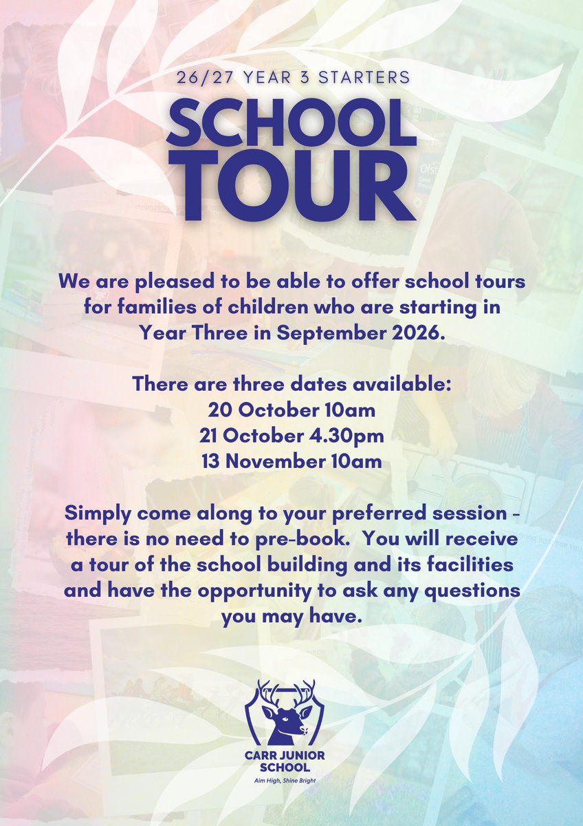 Attention! Is your child starting Year 3 in September 2026? We would love to show you around our wonderful school. Please see the poster for more details.