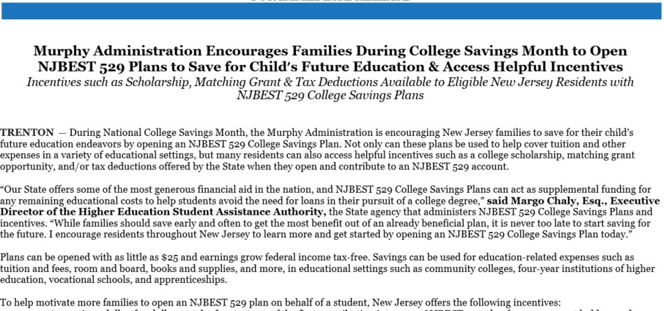 College Savings Month is the perfect time to start saving for the future! New Jersey is encouraging families to explore the benefits of <a href="/NJBEST529/">NJBEST 529</a> and the helpful incentives that can come with this college savings plan.

💸 Learn more and get started:
hesaa.org/Pages/HESAANew…