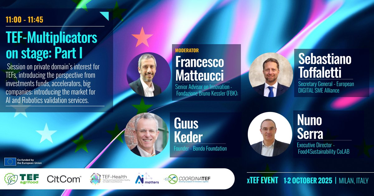 ⏳In one week, we'll gather in Milan hosted by Politecnico di Milano and MADE - Competence Center Industry 4.0 with the four Testing and Experimentation Facilities (TEF) projects.

💡This occasion will showcase the impact of TEF-Health, AI Matters EU, CitCom.ai TEF