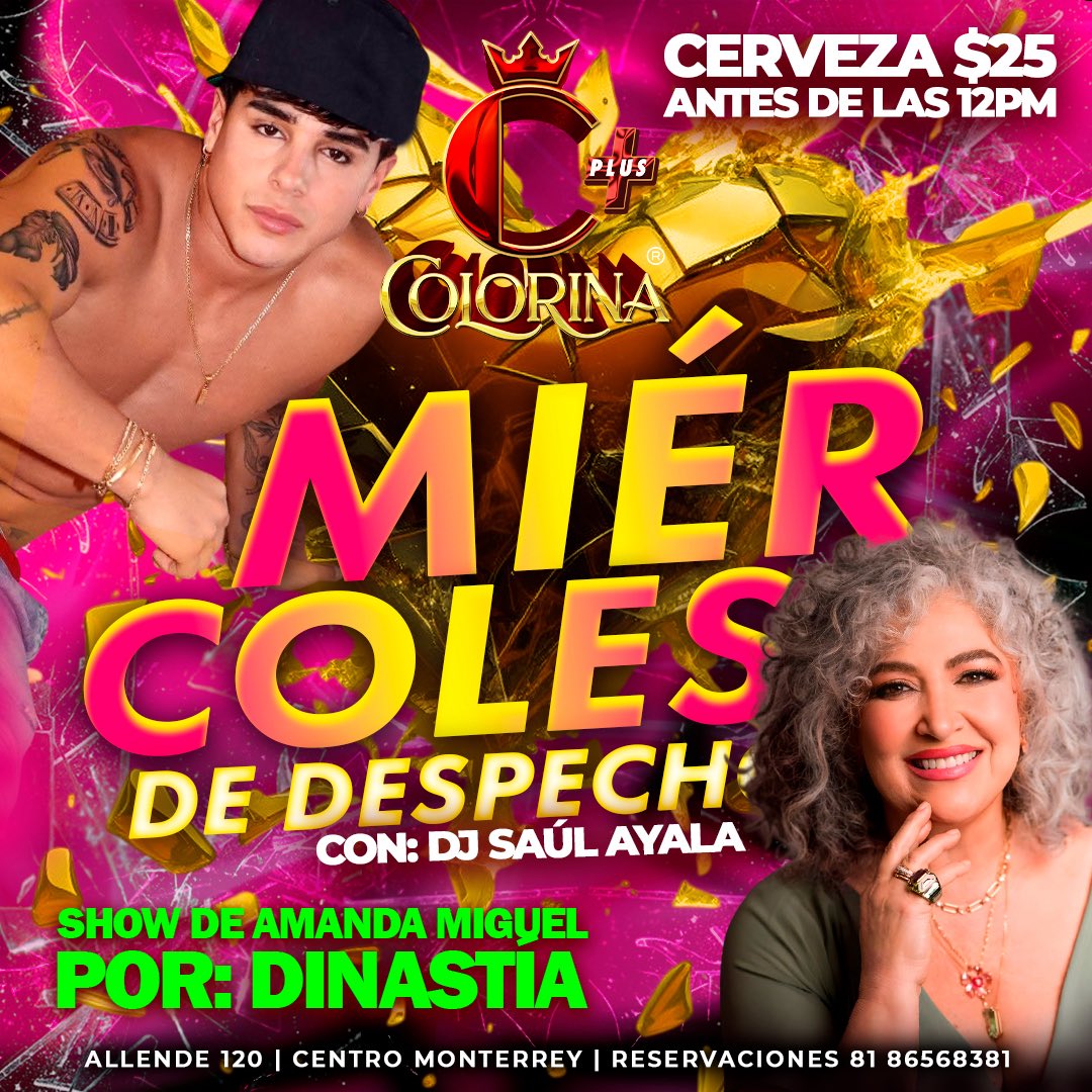 🎙️🎤 MIÉRCOLES DE  DESPECHO EN COLORINA🎙️🎤

🎙️ CANTA 🎵,  LLORA 😢,  BAILA 💃🏻🕺 Y PU#️⃣EA 💅🏻‼️

🎵TENEMOS LA MEJOR COLECCIÓN DE CANCIONES QUE HARÁN SACAR TODO LO QUE TRAES DENTRO 😜

 🍺 PROMOCIÓN DE 1/2 A $25 ‼️😱

🎵 LAS MEJORES MEZCLAS CON 🎧 DJ SAÚL AYALA Y PIDE LA CANCIÓN