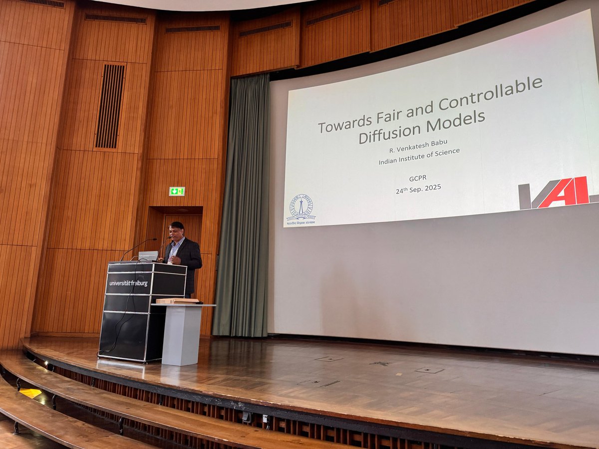 Vision and AI Lab, IISc (@val_iisc) on Twitter photo Prof. Venkatesh delivered a keynote at DAGM German Conference on Pattern Recognition, Freiburg  (<a href="/gcpr_by_dagm/">GCPR 2025</a>) on  “Towards Fair and Controllable Diffusion Models.” sharing the recent works from <a href="/val_iisc/">Vision and AI Lab, IISc</a> 🚀 #AI #DiffusionModels #FairAI Prof. Venkatesh delivered a keynote at DAGM German Conference on Pattern Recognition, Freiburg  (<a href="/gcpr_by_dagm/">GCPR 2025</a>) on  “Towards Fair and Controllable Diffusion Models.” sharing the recent works from <a href="/val_iisc/">Vision and AI Lab, IISc</a> 🚀 #AI #DiffusionModels #FairAI