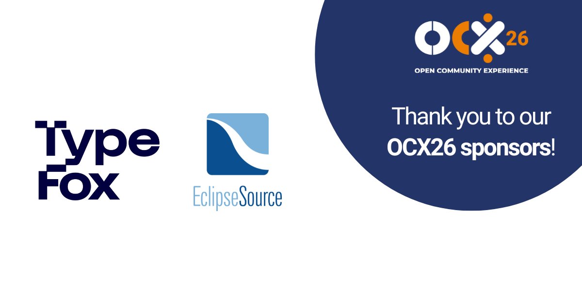 👏 Thank you to our #OCX26 sponsors <a href="/TypeFox_io/">TypeFox</a> &amp; <a href="/eclipsesource/">EclipseSource Team</a>.

If you want to become a sponsor of OCX 2026 and align your brand with the cutting edge of open source technologies, get in touch with us: hubs.la/Q03JjRKF0

#OCX #sponsor #conference #Brussels
