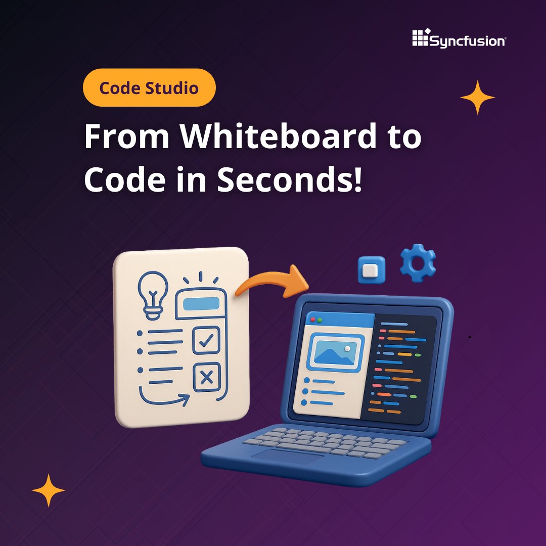 Syncfusion's tweet image. Code Studio
From whiteboard to code in seconds!
Turn ideas into production-ready apps with AI-assisted coding and UI building.
➡️ First up: What makes Code Studio powerful? 👇
#CodeStudio #AIEditor #DevTools
(1/7)