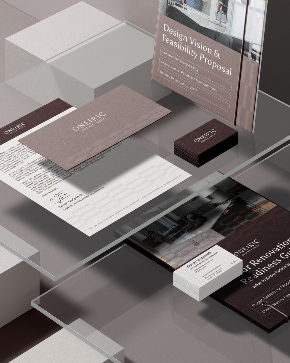 LROsolutions's tweet image. Bringing a new brand to life goes beyond a logo ✨ 

For Oneiric Design and Build, we developed a full suite of brand assets from business cards to client-facing documents to ensure every touchpoint reflects their new identity with consistency and style.