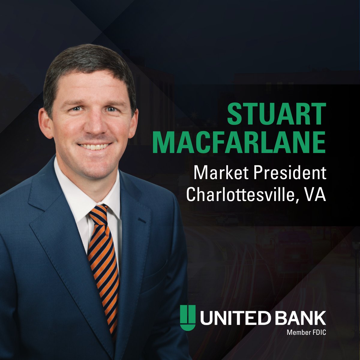 We recently welcomed Stuart Macfarlane as president of our Charlottesville Market. His 14 years of banking experience and hometown ties will help strengthen United’s impact in Charlottesville and beyond. bit.ly/3Kg69bc