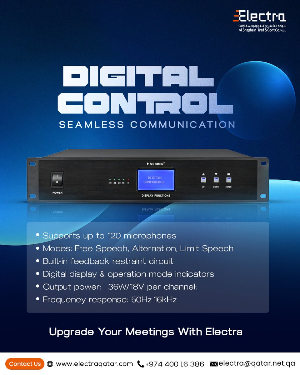 electraqatar1's tweet image. The  Electra Digital Conference System is designed to make every meeting smooth, clear, and effortless. 

📞 Contact @electraqatar1 today

👉 𝗖𝗼𝗻𝘁𝗮𝗰𝘁 ☎️ : +974 4001 6386
👉 𝗪𝗲𝗯𝘀𝗶𝘁𝗲 🌐 : electraqatar.com

 #SmartMeetings #BoardroomSolutions #ElectraQatar