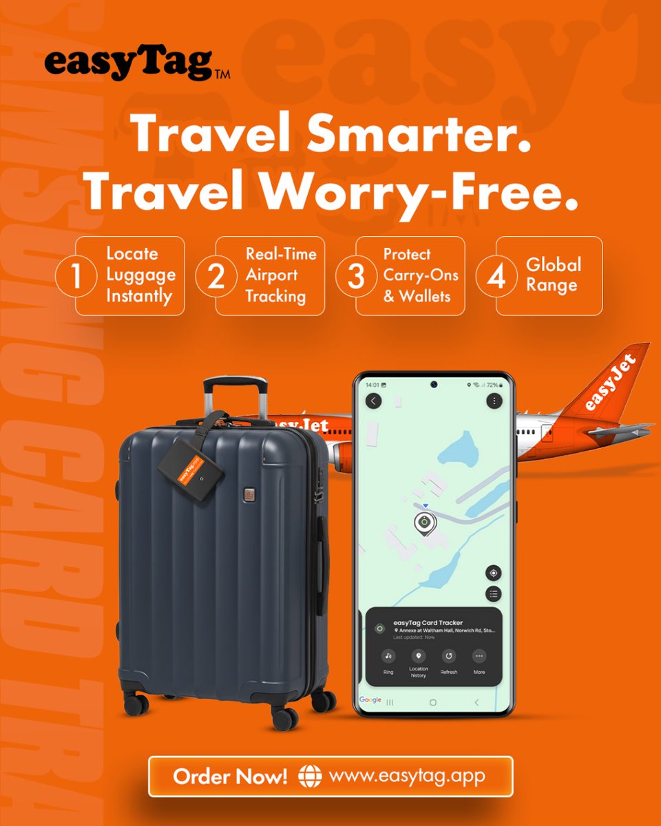 Travel Smarter, Travel Worry-Free 💛
With easyTag, your essentials are always just a tap away. Whether it’s your luggage, carry-ons, or wallet, stay connected and stress-free wherever you go.

✅ Locate Luggage Instantly – Never waste time searching
✅ Realtime Airport Tracking –