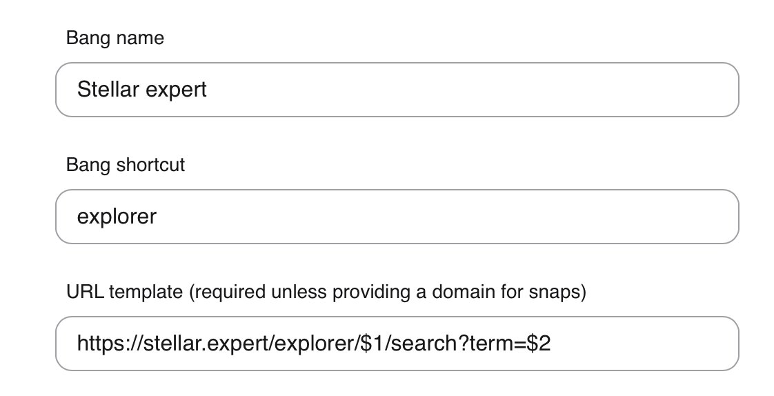 Super helpful <a href="/KagiHQ/">Kagi</a> bang I just created. I am searching tons of stuff on the explorer daily when <a href="/BuildOnStellar/">Build on Stellar</a>, now I can just !explorer testnet ... and boom! I still need to think about the network but that's fine. One day maybe we get some auto fallback on Stellar Expert.