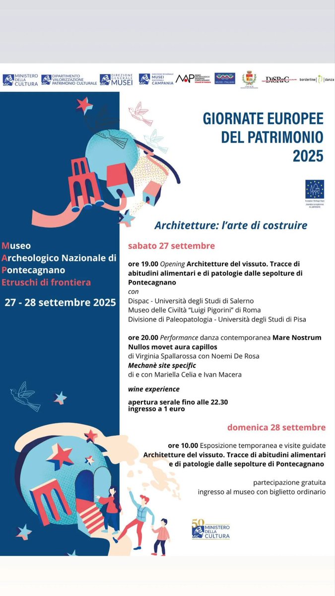 MuseoPontecagnano (@museomap) on Twitter photo Le #GEP al #MAP ๐
๐ต Sabato #27settembre | apertura serale con ingresso a 1 โฌ |
mostra e danza contemporanea 
๐ด Domenica #28settembre, ore 10.00 โ 13.00 | Architetture del vissuto. Tracce di abitudini alimentari e di patologie dalle sepolture di Pontecagnano | visite guidate Le #GEP al #MAP ๐
๐ต Sabato #27settembre | apertura serale con ingresso a 1 โฌ |
mostra e danza contemporanea 
๐ด Domenica #28settembre, ore 10.00 โ 13.00 | Architetture del vissuto. Tracce di abitudini alimentari e di patologie dalle sepolture di Pontecagnano | visite guidate