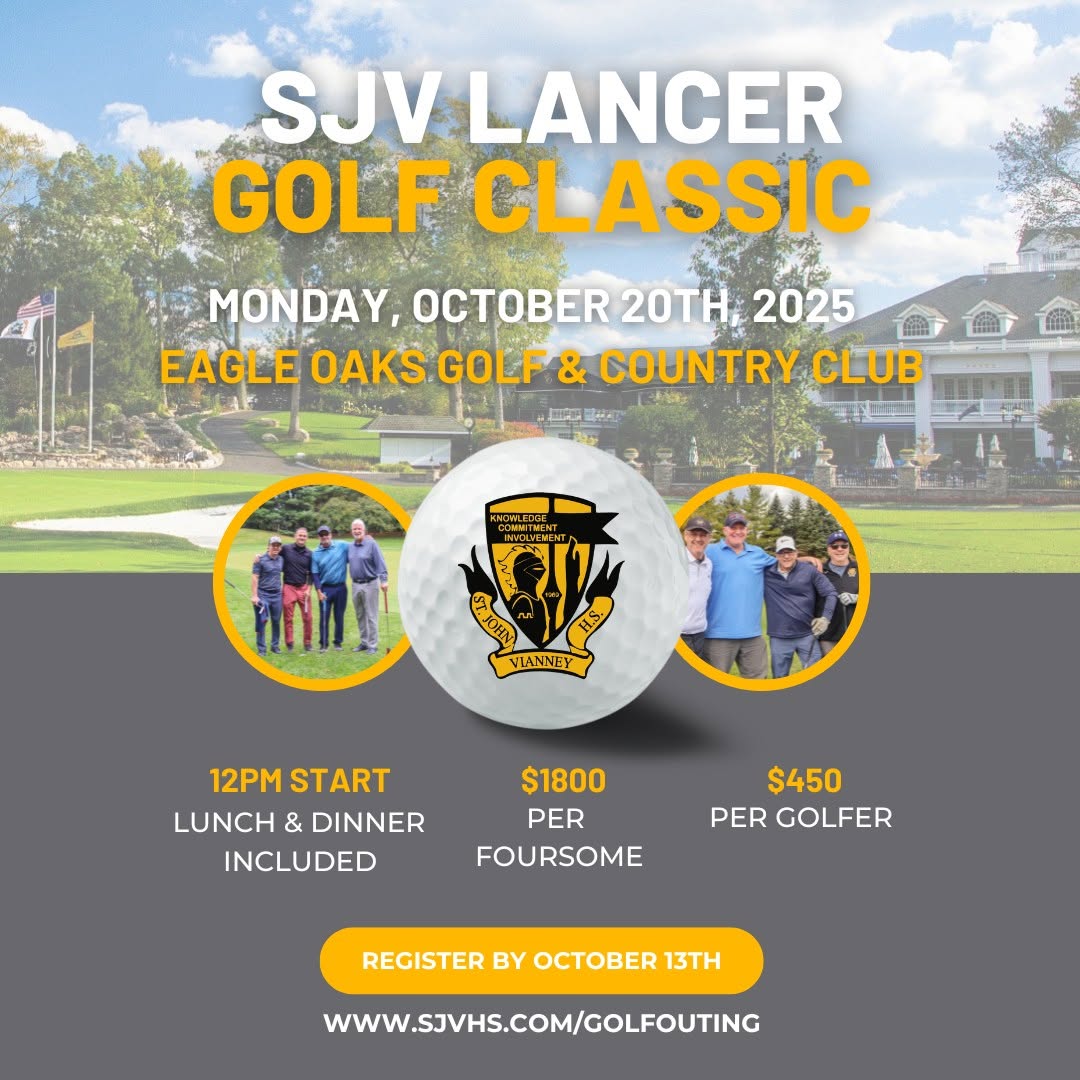 We're less than a month away from our annual SJV Lancer Golf Classic on October 20th at Eagle Oaks Golf and Country Club! We can't wait to see you there and tee up for a great cause!
Register here:
sjvhs.com/golfouting