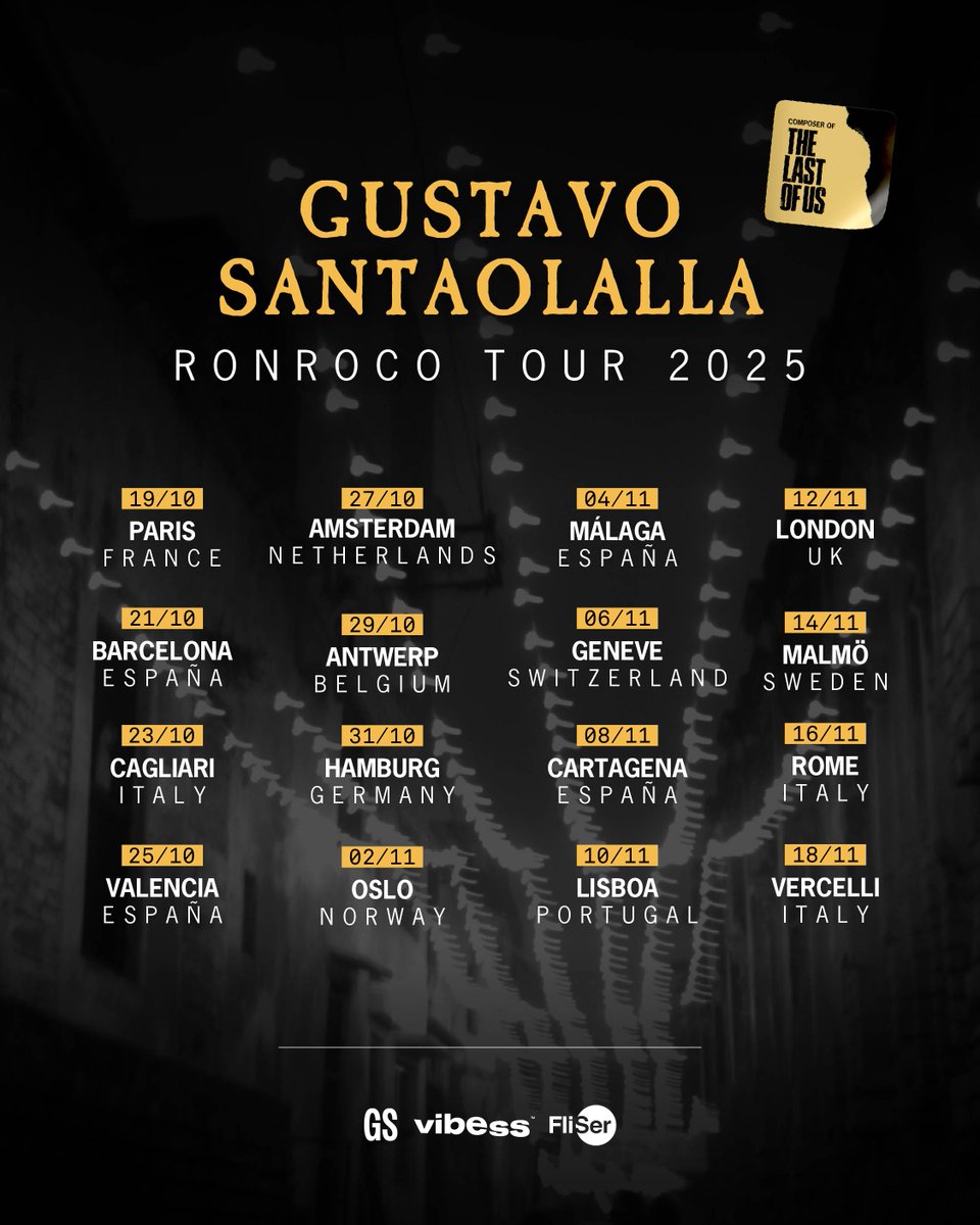 The #RonrocoTour 2025 is about to begin! 🙌🏻

Can’t wait to see you soon in: Paris, Barcelona, Cagliari, Valencia, Amsterdam, Antwerp, Hamburg, Oslo, Málaga, Geneva, Cartagena, Lisbon, London, Malmö, Rome, and Vercelli.

Where will we meet?👇🏻

TICKETS 🎫 linktr.ee/gustavosantaol…