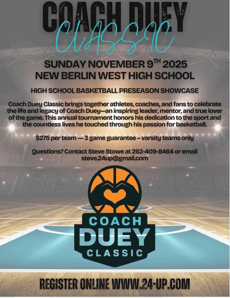 🏀 Varsity teams — lock in your spot for the Duey Classic!

Perfect preseason opportunity to compete, grow, and build chemistry before the season tips off. Don’t miss it!

👉 24-up.com/tournaments/co…