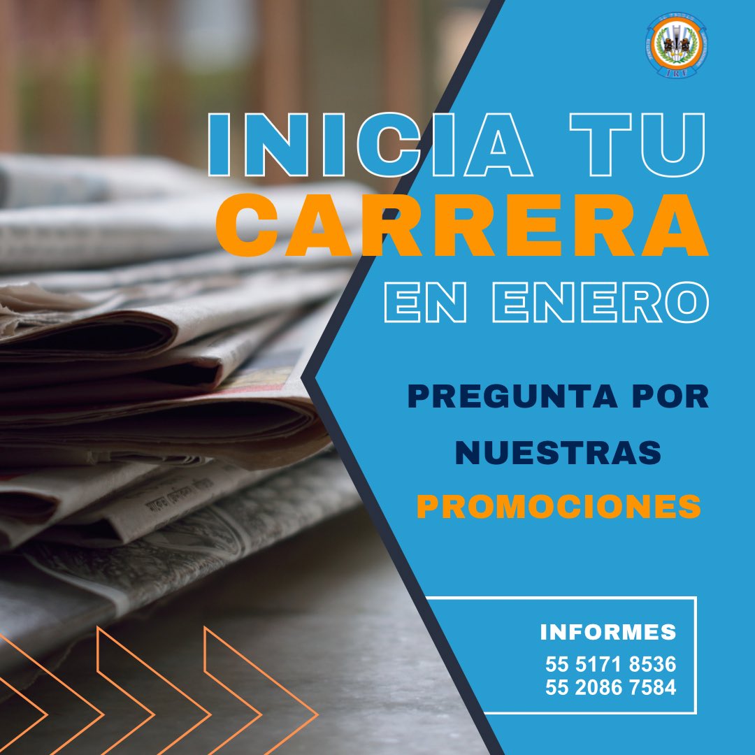 ¿Estás buscando universidad? Ya puedes inscribirte para el cuatrimestre que inicia en enero. ¡No dejes pasar esta gran oportunidad! 💯🎙️

Informes aquí:📱55 2086 7584 📞 55 5171 8536
📩 relacionespublicasjrf@gmail.com