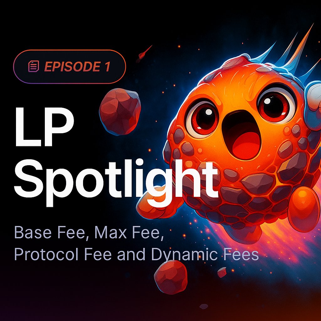 手数料に関するテキストとかわいいオレンジ色の生き物をフィーチャーしたMeteora LP Spotlight エピソード1