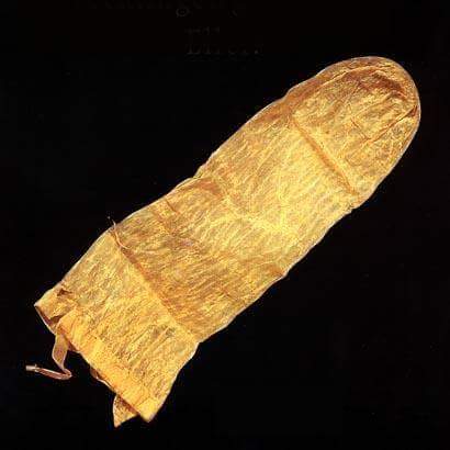 One of the oldest intact specimens of 'Condom' :

A condom (1640 CE) made from 'Pig Intestines', was found during archaeological excavations in city of Lund, Sweden. It is considered as one of the oldest intact specimen of condom in the world.

It came with a user manual, written