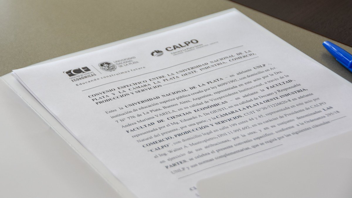 Se firmó un convenio con la Cámara La Plata Oeste [<a href="/CalpoCamara/">CALPO</a>] con el objetivo principal de fortalecer la región oeste de La Plata en relación al plano educativo, socio-cultural y productivo✍️
👉Más información: econo.unlp.edu.ar/facultad/conve…