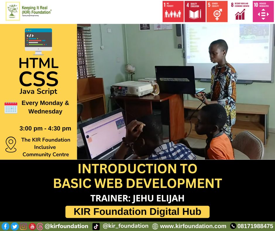 kirfoundation's tweet image. It’s #TechWednesday at #KIRFoundation Digital Hub!💻✨ 
Judah &amp;amp; peers are having a practical session on HTML: 
mastering &amp;lt;b&amp;gt;, &amp;lt;i&amp;gt;, &amp;lt;u&amp;gt;, &amp;lt;em&amp;gt;, &amp;lt;strong&amp;gt;, adding links &amp;lt;a href=&quot;&quot;&amp;gt;, &amp;amp; creating a “My Favourite Website Page” with 5 clickable links.🚀

 #DigitalSkills #Tech4All #SDG4