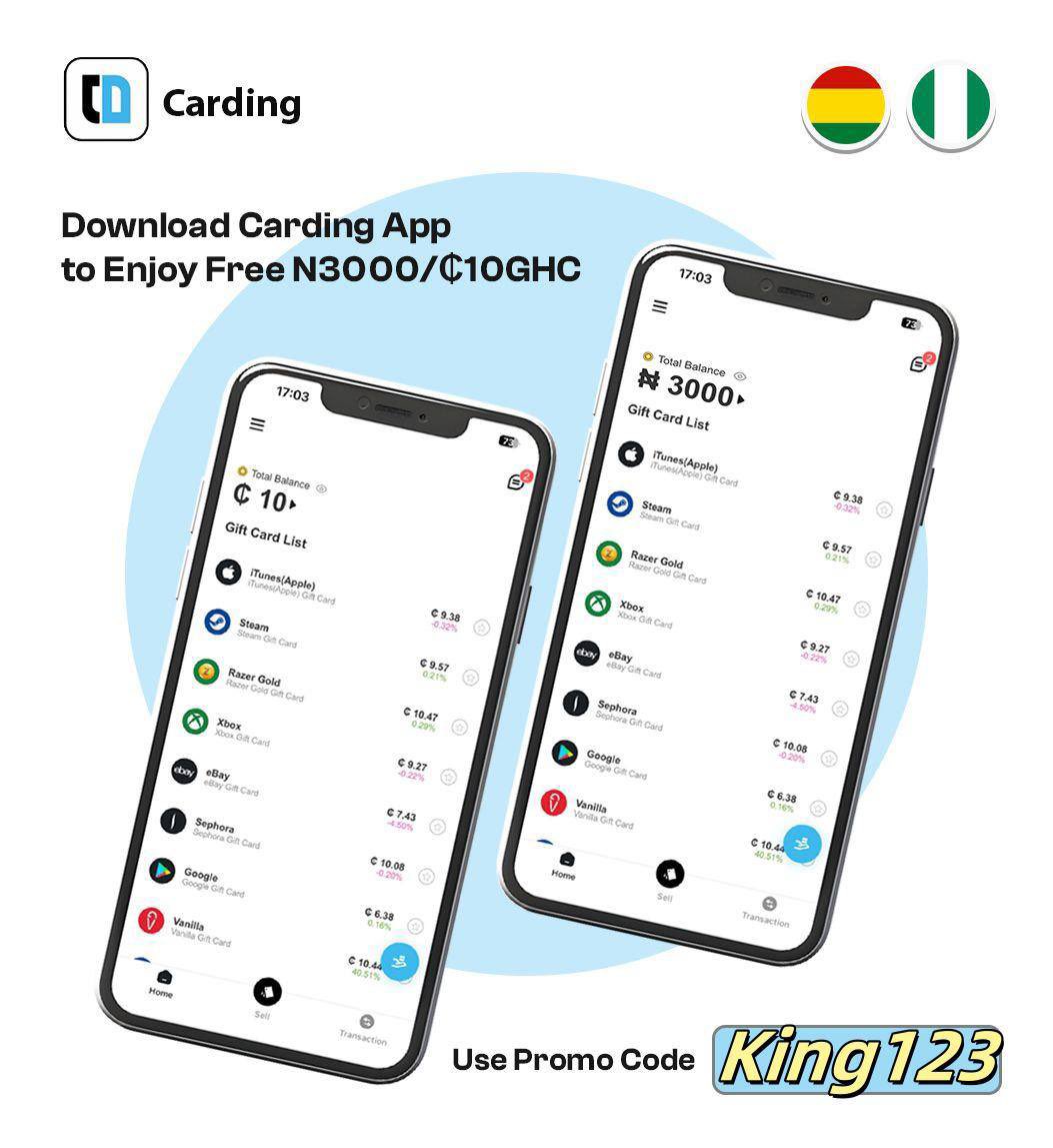 What can 20k do for you right now? 

Like, retweet, and attach a screenshot of you signing up on Carding to your reply to win.

Download Carding App
Use Promo Code: King123
You’ll get ₦3,000 or 10 GHC immediately for FREE.
You’ll also get credited by me.

Link to download here;