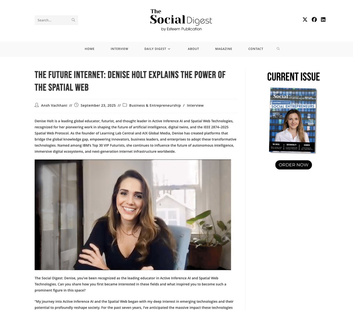 deniseholt_'s tweet image. 🔴 Special thank you to @ANSHVachhani1 and The Social Digest magazine for spotlighting me in their first-ever global special edition dedicated to Women Empowerment.
Read full article here: linkedin.com/posts/deniseho…
#ActiveInferenceAI #SpatialWeb