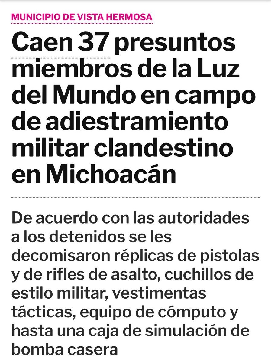Detienen a 37 miembros del “Grupo Jahzer”, guardia secreta de Naasón Joaquín y La Luz del Mundo.

Adiestrados con técnicas militares, dicen prepararse para “el Apocalipsis”

Se infiltraron en la Fiscalía y la Policía de Jalisco… también en política, especialmente en Morena y MC.