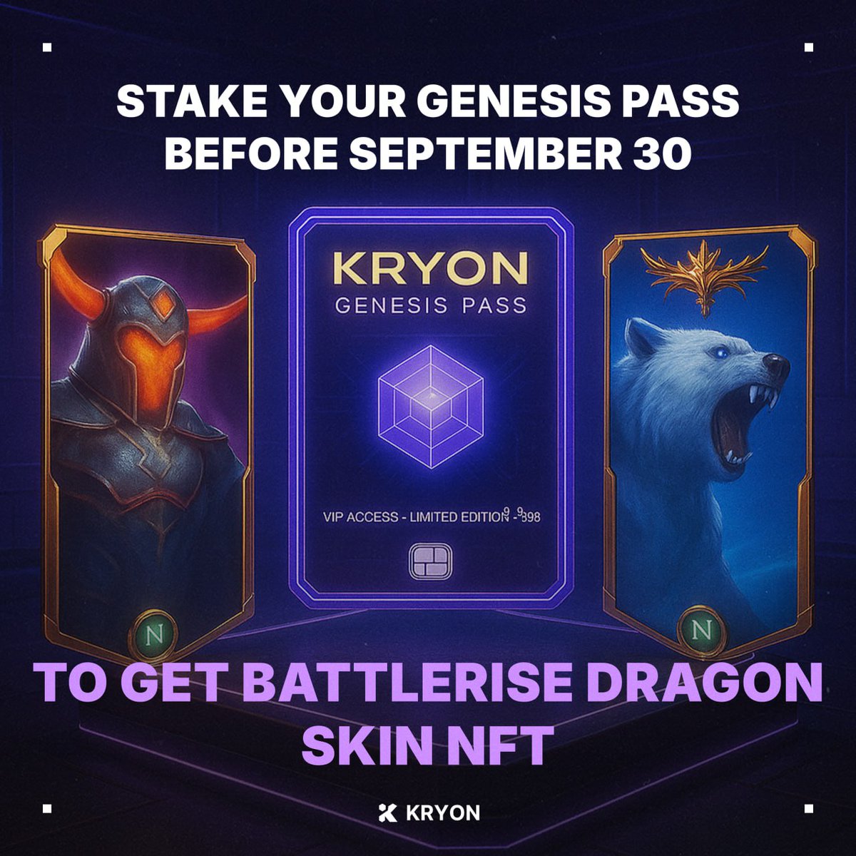 Kryon_AI's tweet image. ✨ Kryon x BattleRise 🐉

Stake your Genesis Pass before 30 September to unlock the exclusive @BattleRiseGame Dragon Skin NFT!

Don’t miss out. Secure your Genesis Pass on the secondary market:
🔗: marketplace.roninchain.com/collections/kr… 

More information 👇