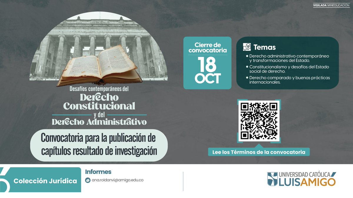 🌍 Convocatoria abierta | Conflictos ambientales y Acuerdo de Escazú. La Colección Jurídica de la Facultad de Derecho y Ciencias Políticas te invita a postular capítulos resultado de investigación.

🔗 Lee los términos de la convocatoria 📲 cutt.ly/5rNRYrAc

#ULuisAmigó
