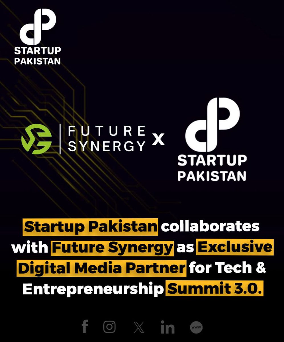 PakStartup's tweet image. Startup Pakistan has joined hands with Future Synergy as the Exclusive Digital Media Partner for Tech and Entrepreneurship Summit 3.0. 

Visit Web: future-synergy.com

#StartupPakistan #FutureSynergy #TechSummit #Entrepreneurship #Innovation #Collaboration