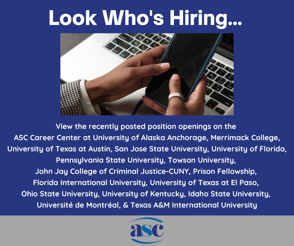 Amer Soc of Crim (@ascrm41) on Twitter photo What's new on the ASC Career Center? asc41.org/career-center/ What's new on the ASC Career Center? asc41.org/career-center/
