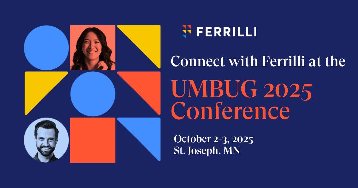 Heading to the Upper Midwest Banner Users' Group Conference next week? So are we!
Connect with the Ferrilli team while you're there — we’re excited to answer your questions and talk all things higher ed technology.👋 
#HigherEdTech #StudentSuccess #Ferrilli #UMBUG2025
