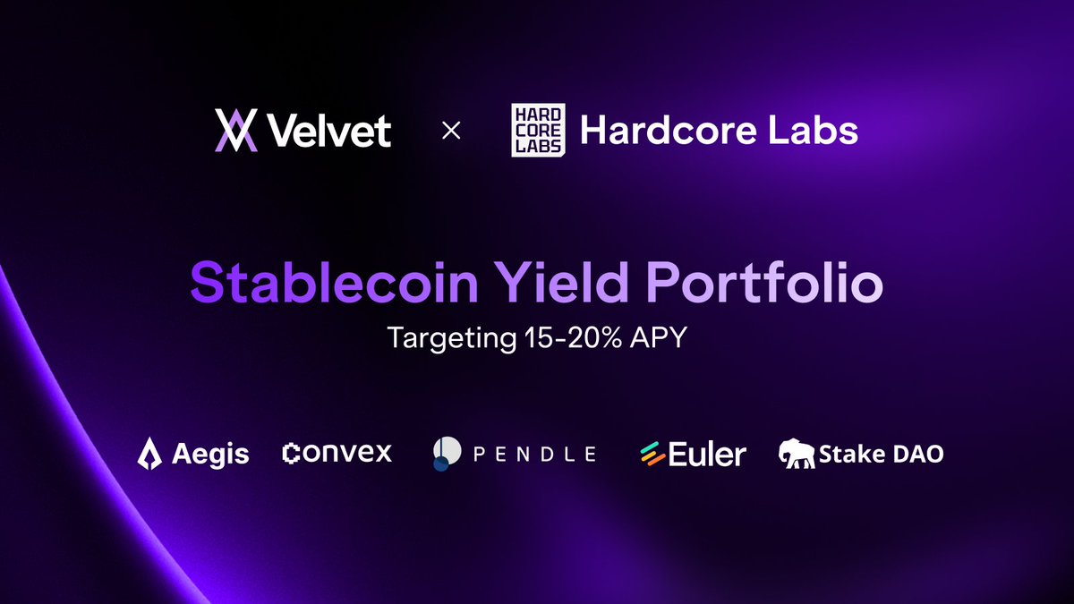 Velvet_Capital's tweet image. Introducing: The @hcl_labs x Velvet Stablecoin Portfolio (expected APR range = 15-20%)

A high (risk-adjusted) return LP vault, with three major sources of yield:  
1. Trading fees and protocol incentives from providing liquidity to high yield lending markets
2. Borrow fees and…