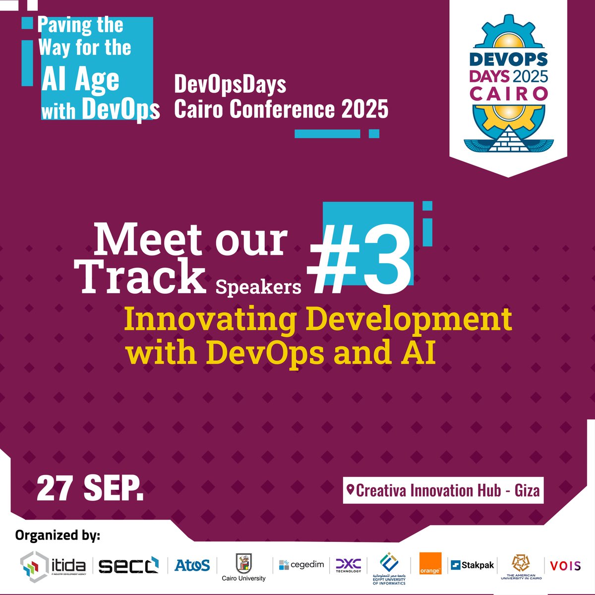 SECC_EG's tweet image. 🔹 Meet the experts at DevOpsDays Cairo 2025
🔗 Register now for your FREE seat: devopsdays.org.eg
📍 Creativa Innovation Hub – Giza
📅 27 September 2025
#DevOpsDays #DevOpsDaysCairo #ITIDA #SECC #Egypt #DigitalEgypt #TechConference
