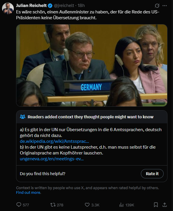 Julian Reichelt hat offenbar Probleme, die einfachsten Infos zu recherchieren. Oder wusste er, dass man die Rede ohne Kopfhörer kaum versteht, und verzerrt dennoch die Wirklichkeit?