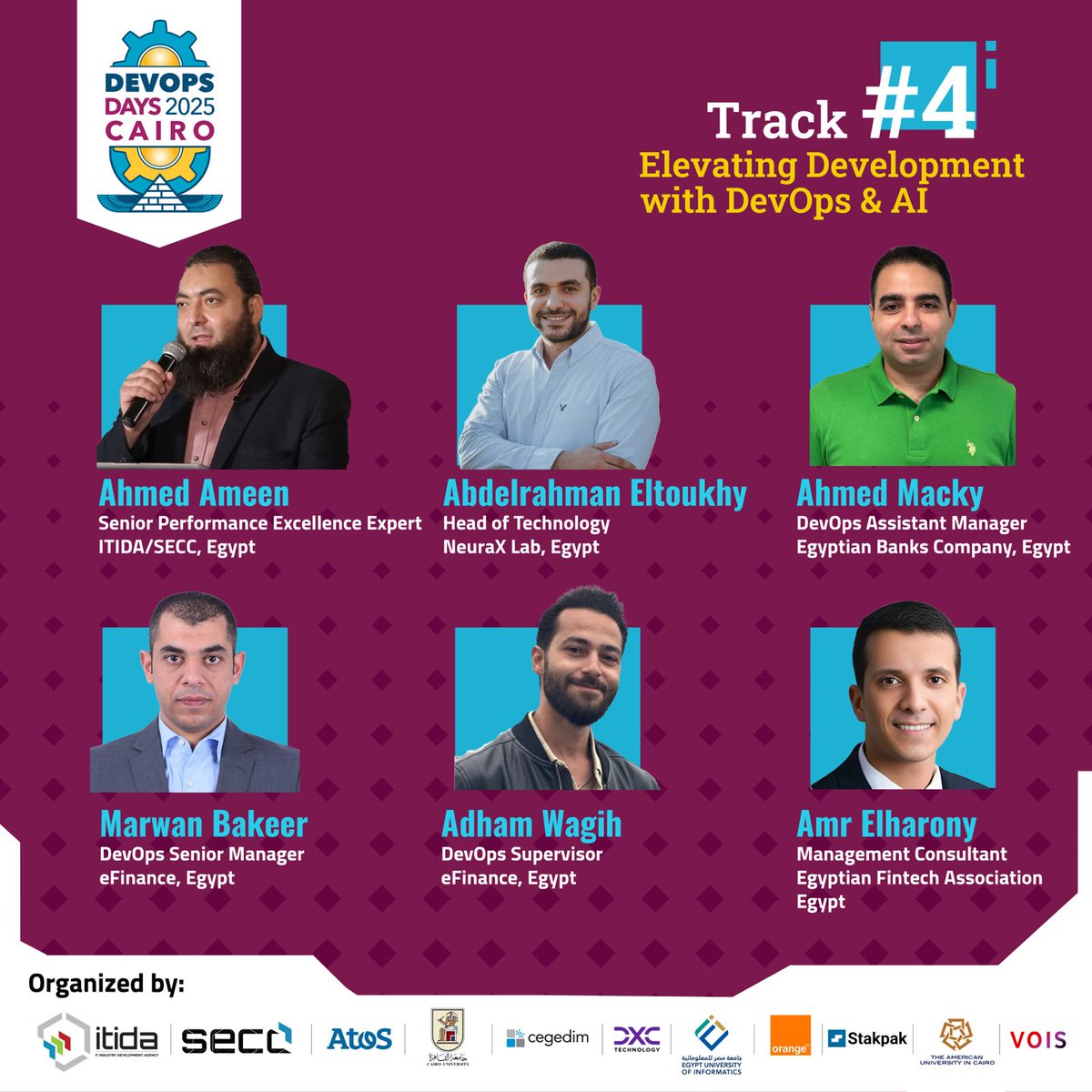 SECC_EG's tweet image. 🔹 Meet the experts at DevOpsDays Cairo 2025
🔗 Register now for your FREE seat: devopsdays.org.eg
📍 Creativa Innovation Hub – Giza
📅 27 September 2025
#DevOpsDays #DevOpsDaysCairo #ITIDA #SECC #Egypt #DigitalEgypt #TechConference