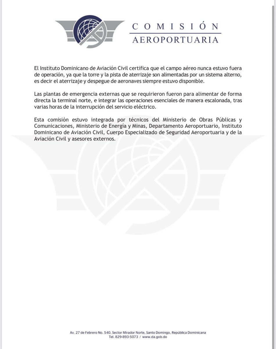 RDMOPC's tweet photo. Hacemos de conocimiento de la ciudadanía el Comunicado Oficial de la Comisión Aeroportuaria sobre la situación que se presentó el pasado domingo 21 de septiembre en el AILA, que está concesionado a la empresa AERODOM: https://t.co/rwtTwiHNUk