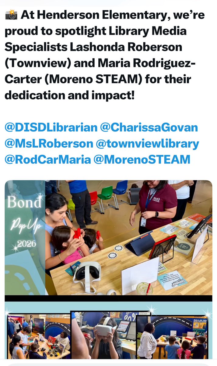 MorenoLibrary's tweet image. Congratulations, Maria! Your leadership, knowledge and experience is valued here but is appreciated and value especially @MorenoSTEAM where I’m sure they are as proud as I am! @RodCarMaria